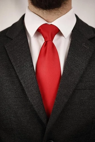 Men's Red Tie - Solid Color, Micro Pattern, 3.15" Necktie - photo 4