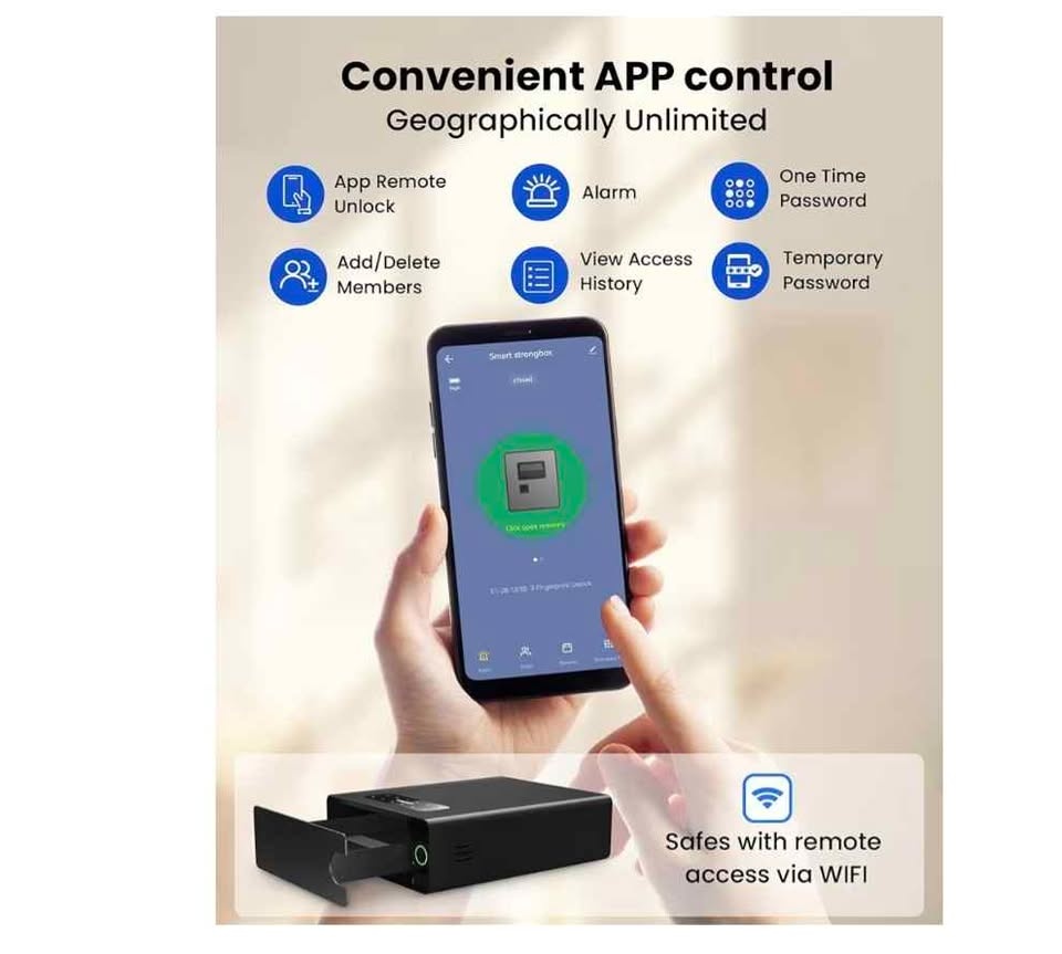 Fingerprint Safe Box, Keypad, Key/App, 0.5s Fast - photo 2