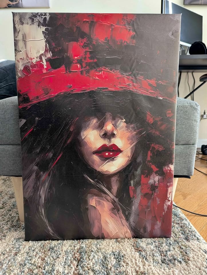 Gallery Wrapped Abstract Red Portrait Canvas Art 17.5" x 25.5"