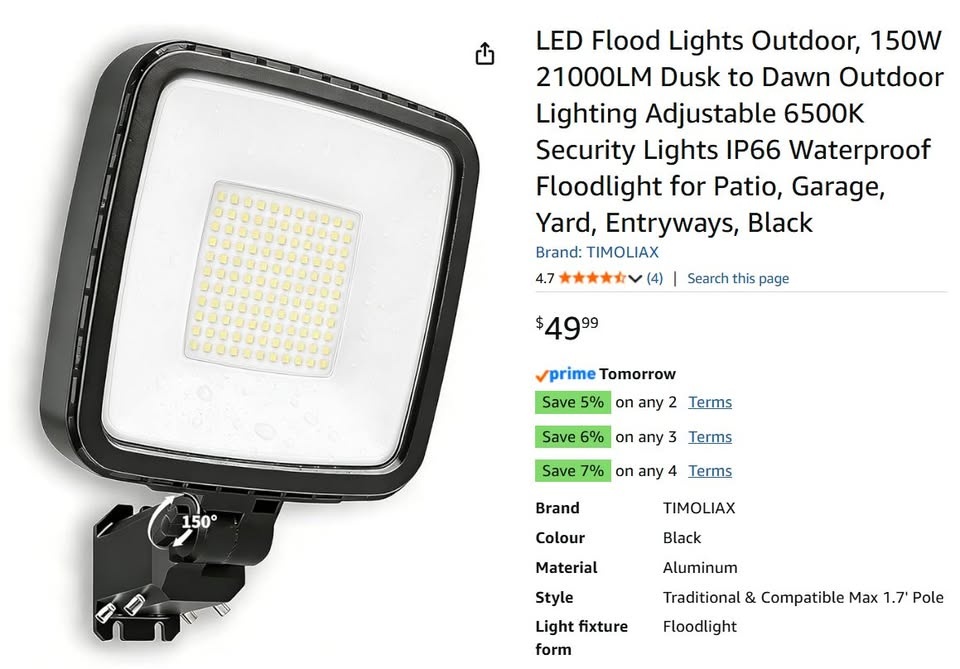 150W LED Outdoor Flood Light – Dusk to Dawn 21000LM - photo 2