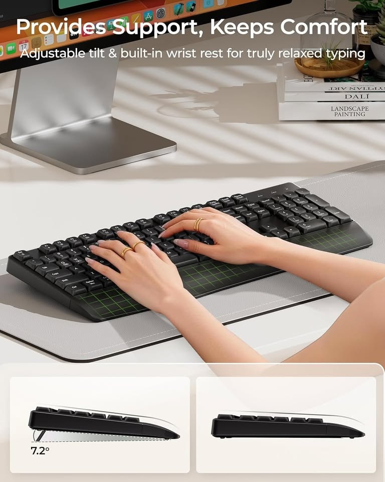 Wireless Ergonomic Keyboard with Wrist Rest - Full Size - photo 3