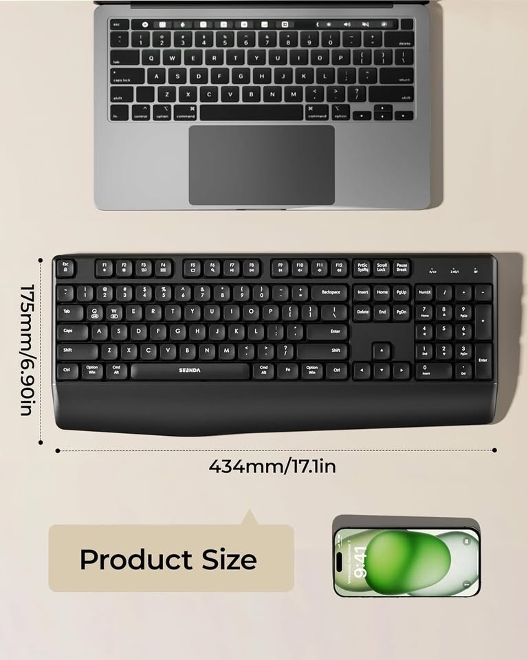 Wireless Ergonomic Keyboard with Wrist Rest - Full Size - photo 5