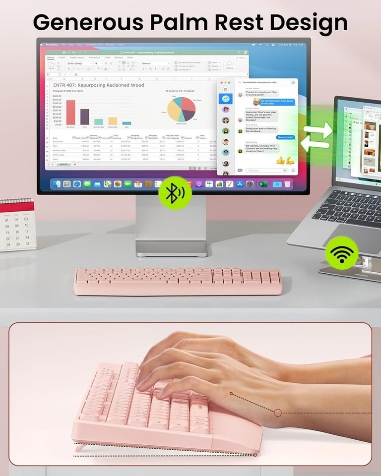 Wireless Ergonomic Keyboard with Wrist Rest - Full Size - photo 4