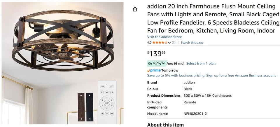 Farmhouse Ceiling Fan with Light - Black Caged 20" - photo 2