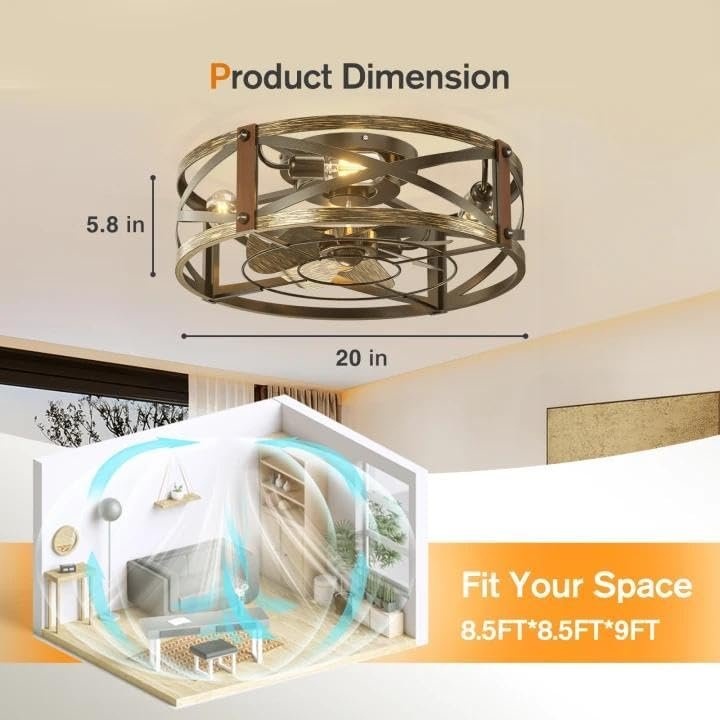 Farmhouse Ceiling Fan with Light - Black Caged 20" - photo 3