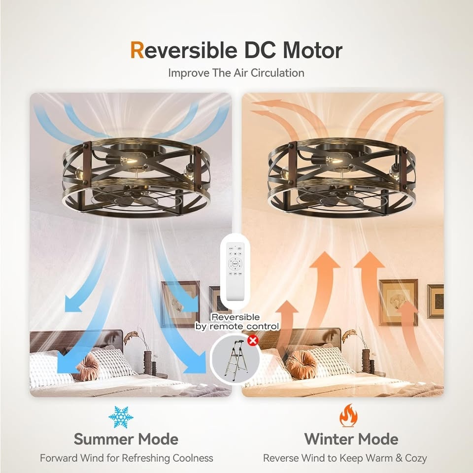 Farmhouse Ceiling Fan with Light - Black Caged 20" - photo 5