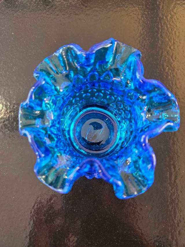 Fenton Blue Ruffled Hobnail Candle Votive/Vase - photo 3