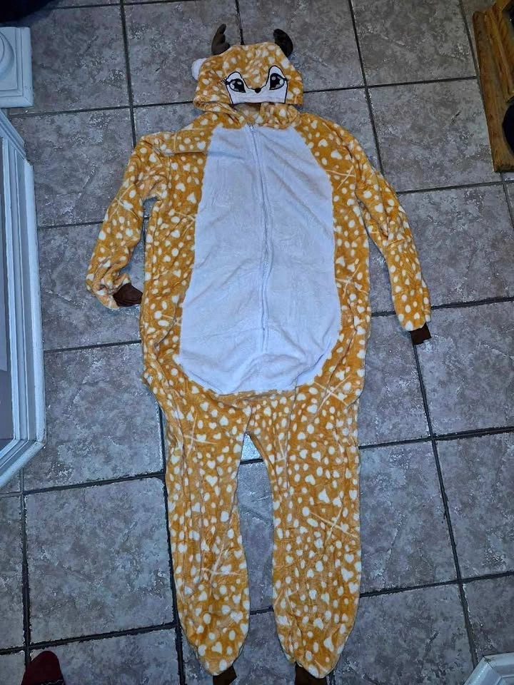 Unisex Deer Pajamas Flannel Animal One Piece Costume - L