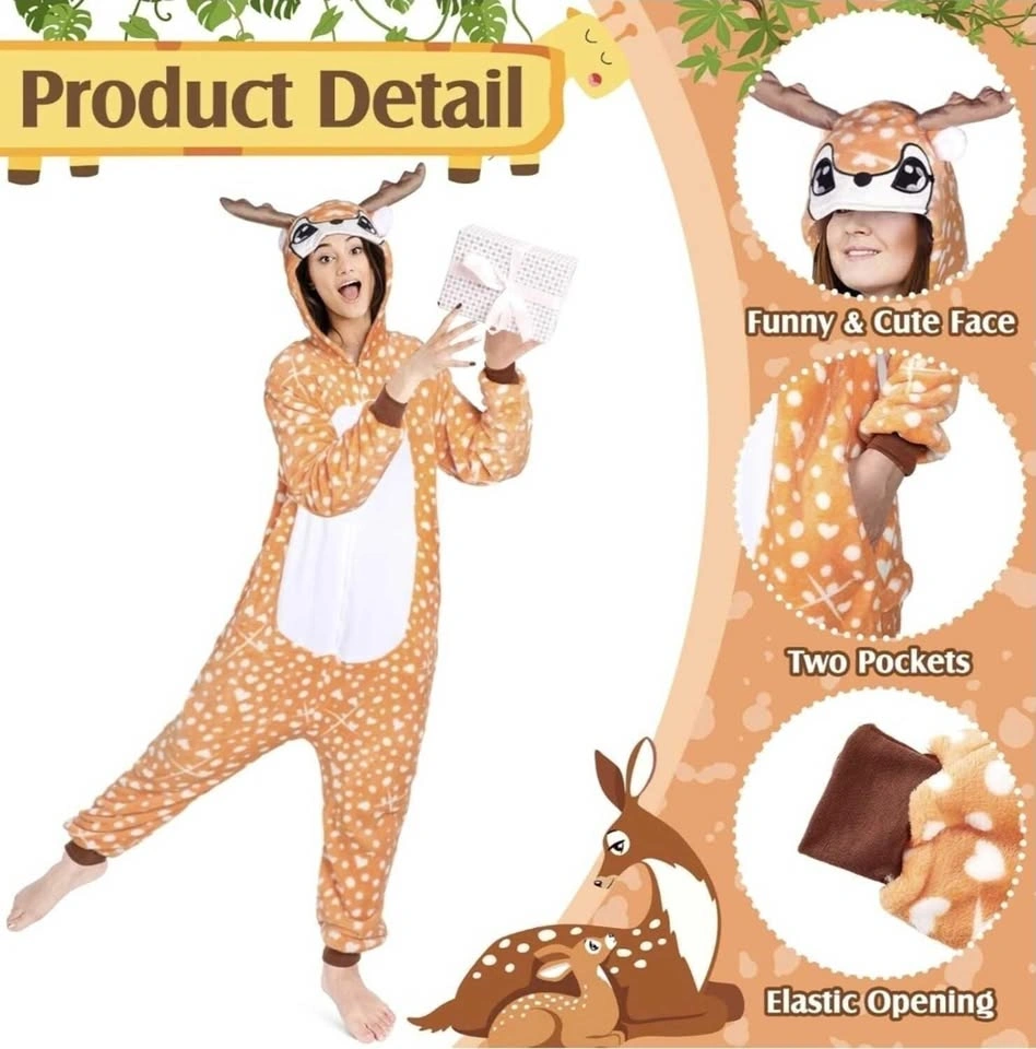 Unisex Deer Pajamas Flannel Animal One Piece Costume - L - photo 4