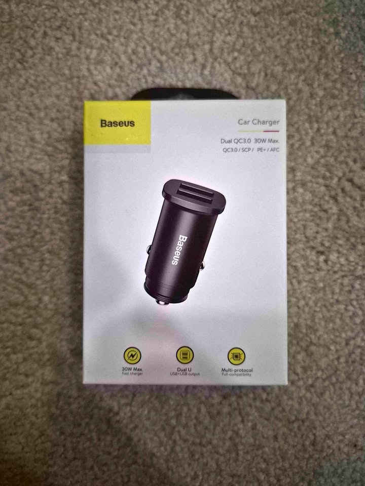 Baseus 30W Fast Car Charger (Dual USB QC 3.0) - Low Profile