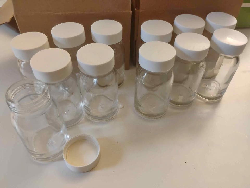 12 Glass Shot Bottles w/White Lids