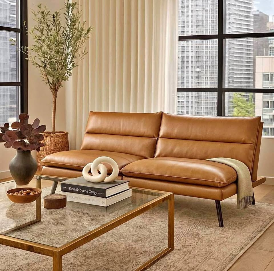 Modern Faux Leather Sofa Bed/Futon— Brand New