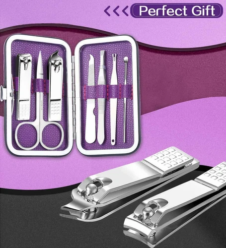Professional 7 in 1 Manicure Pedicure Kit Nail Clippers w/ Purpl - photo 2