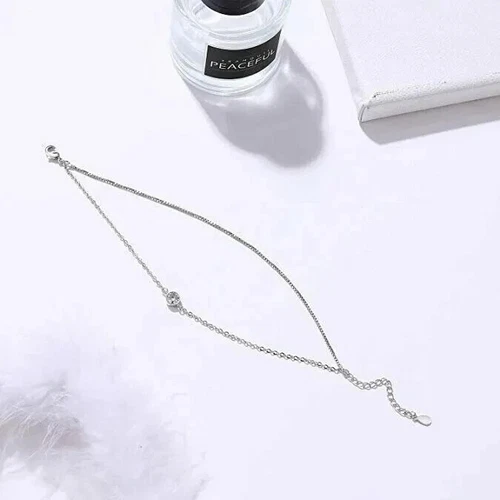 925 Sterling Silver Bracelet Double Chain White Gold Plate Cubic - photo 2