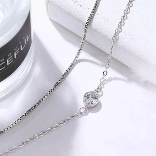 925 Sterling Silver Bracelet Double Chain White Gold Plate Cubic - photo 4