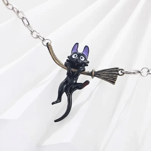 Funky Enamel Black Cat Pendant Necklace