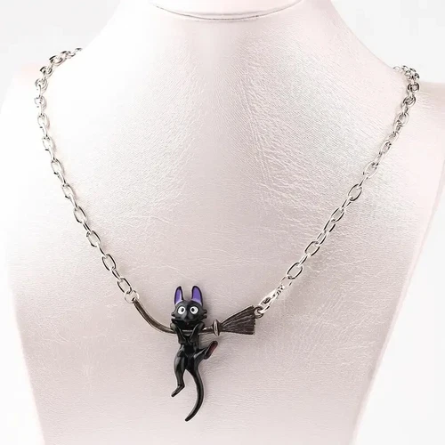 Funky Enamel Black Cat Pendant Necklace - photo 2