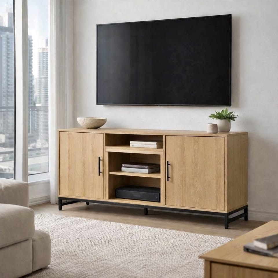 Modern White Oak TV Stand / Media Console – Solid Wood — Brand N