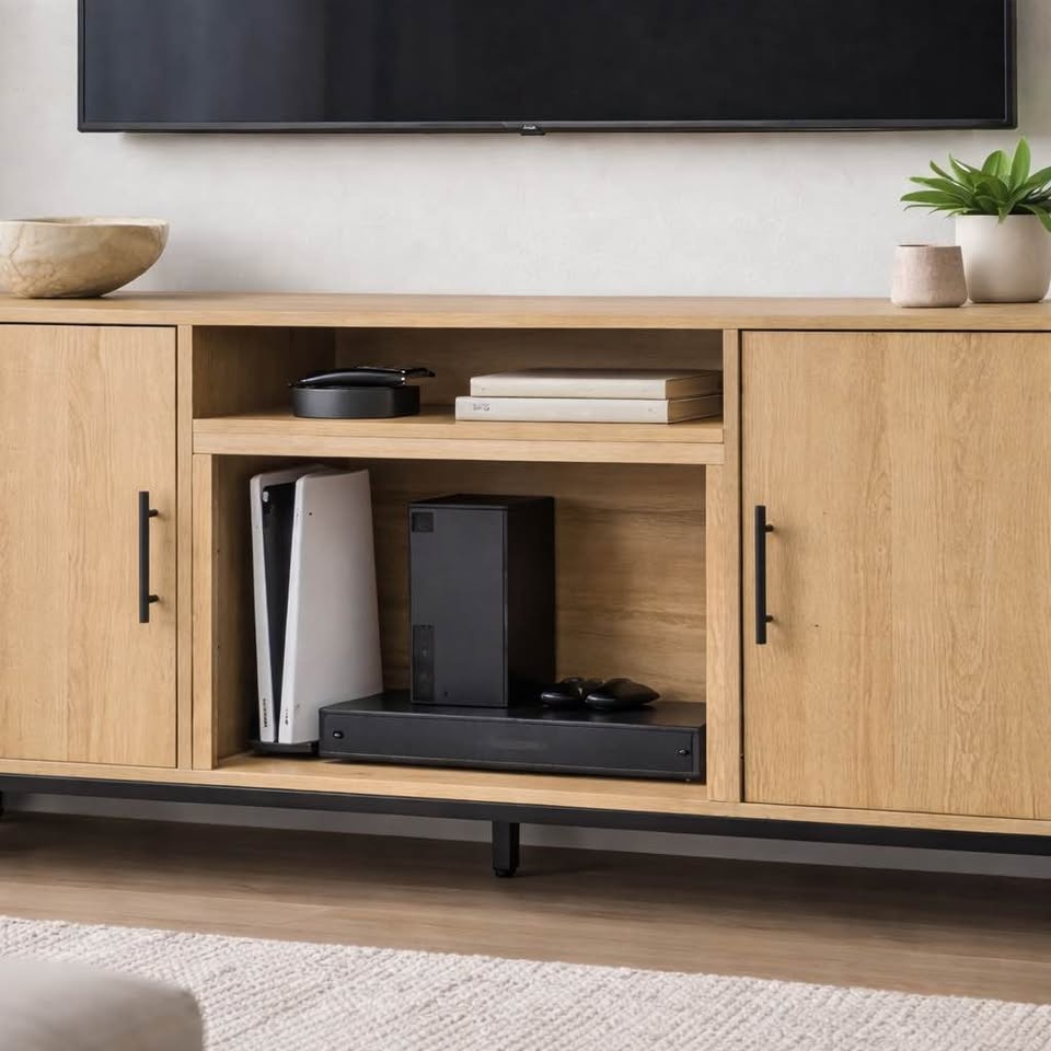 Modern White Oak TV Stand / Media Console – Solid Wood — Brand N - photo 3