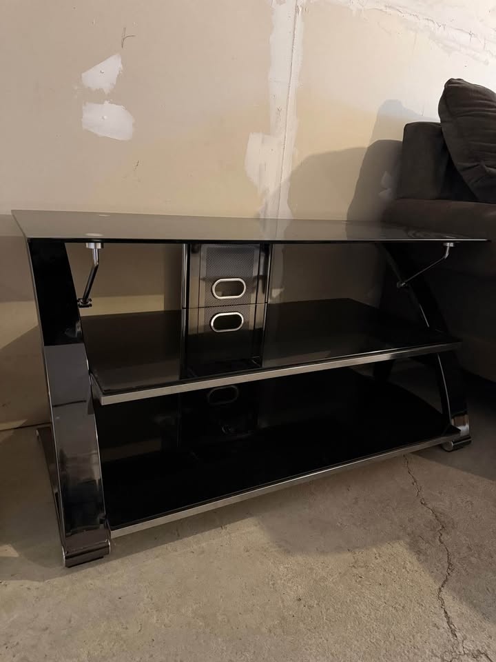 TV stand - 3 levels (black glass) - photo 2