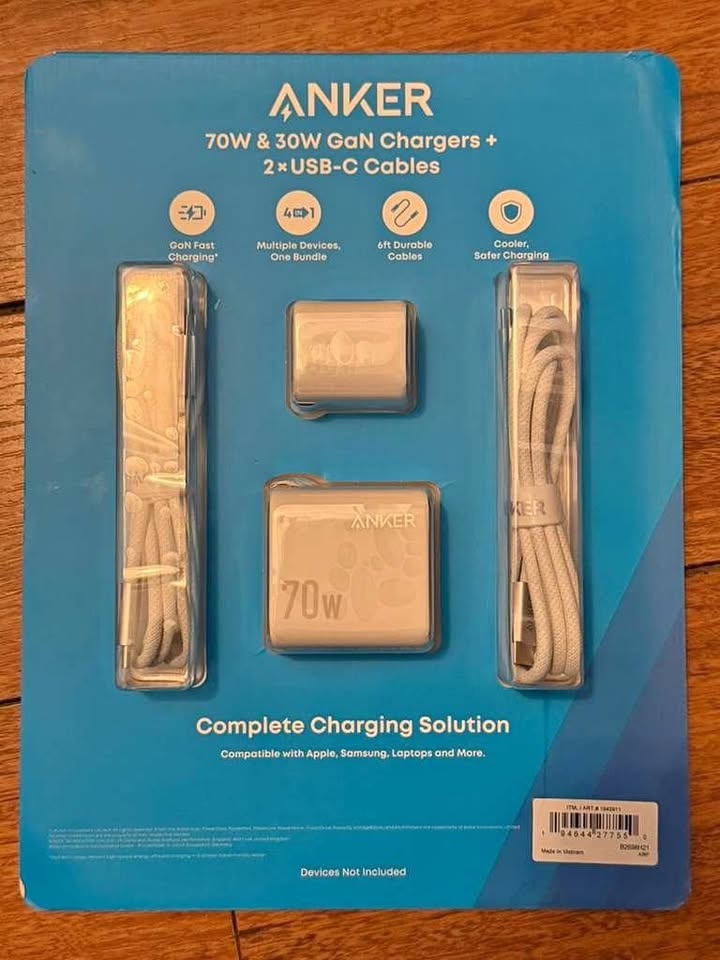 Anker 70W/30W Wall Charger Bundle, 2 Durable 6 ft. C-C Cables