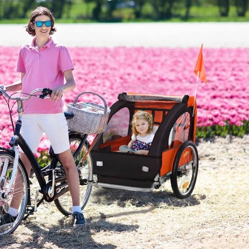 2-Seat Child Bike Trailer with Steel Frame & Harnesses - photo 2