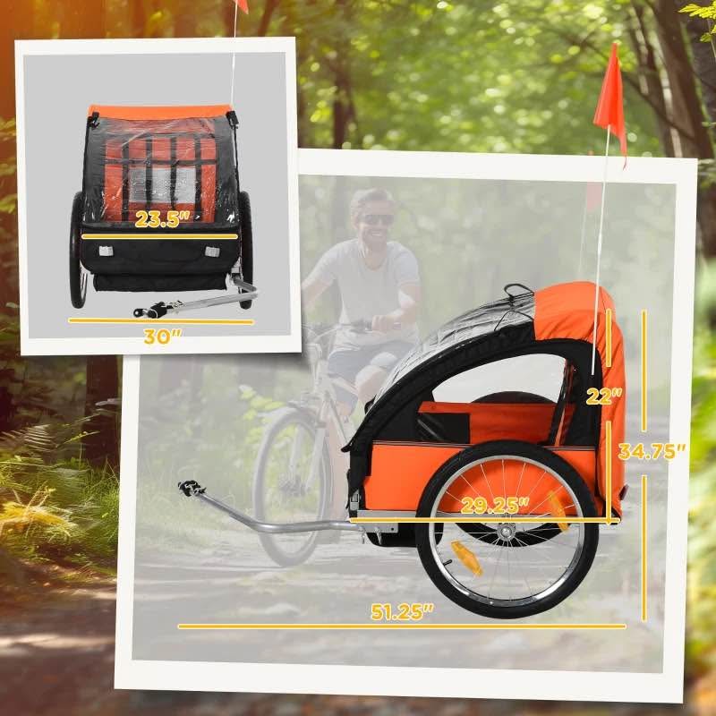 2-Seat Child Bike Trailer with Steel Frame & Harnesses - photo 3