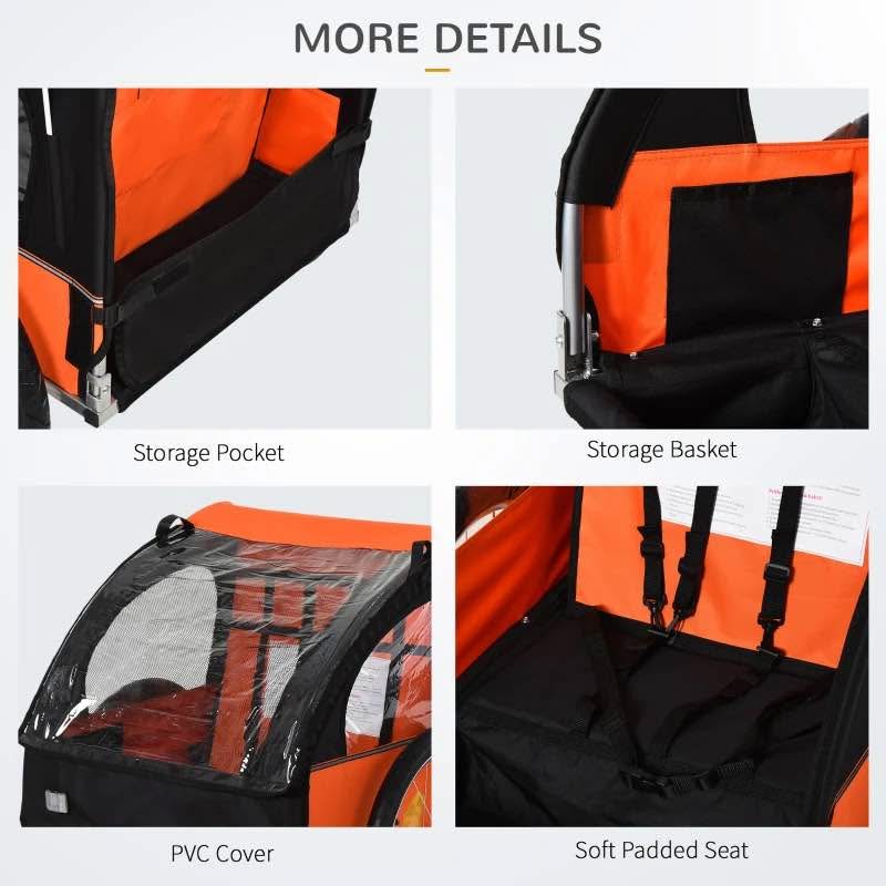 2-Seat Child Bike Trailer with Steel Frame & Harnesses - photo 4