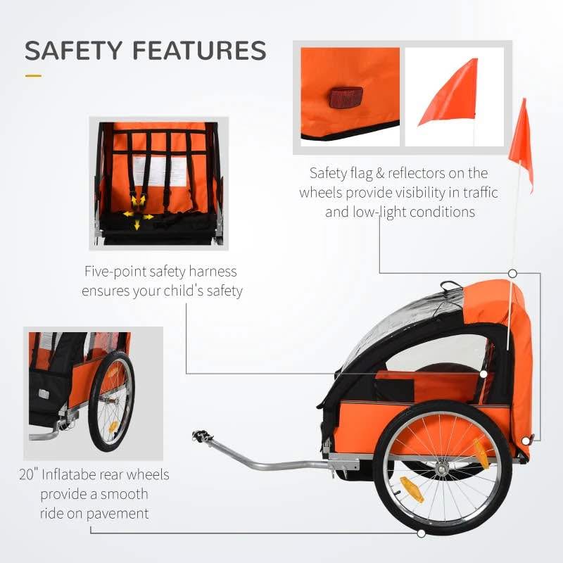 2-Seat Child Bike Trailer with Steel Frame & Harnesses - photo 5