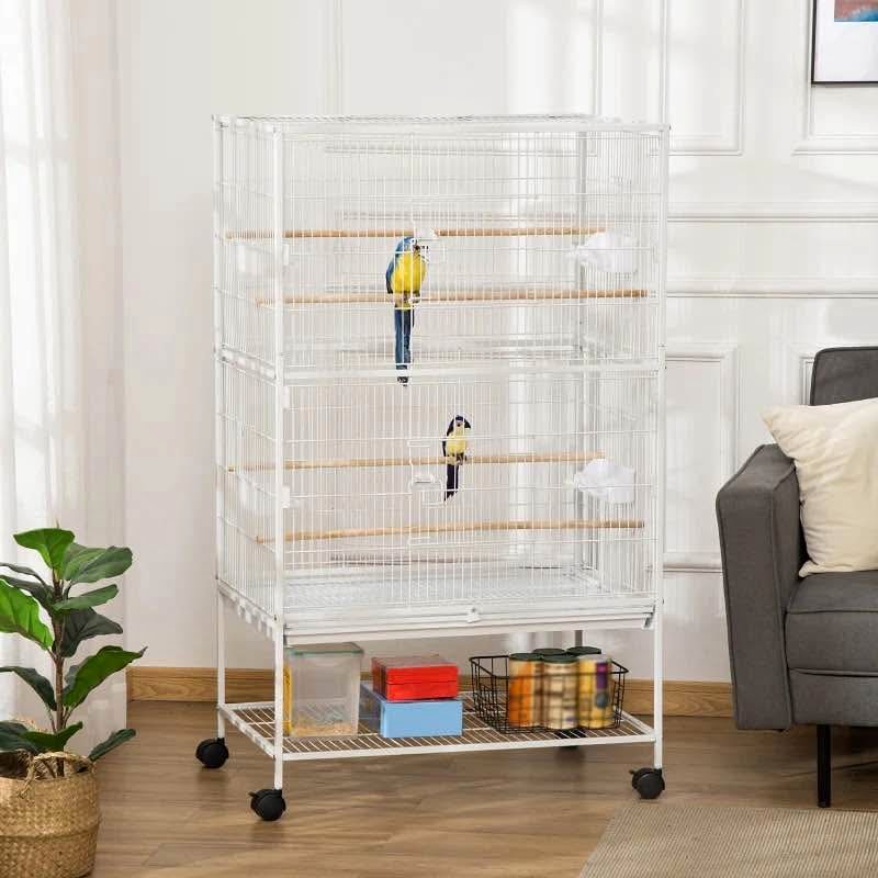 52" Large Rolling Steel Bird Cage with Stand & Shelf