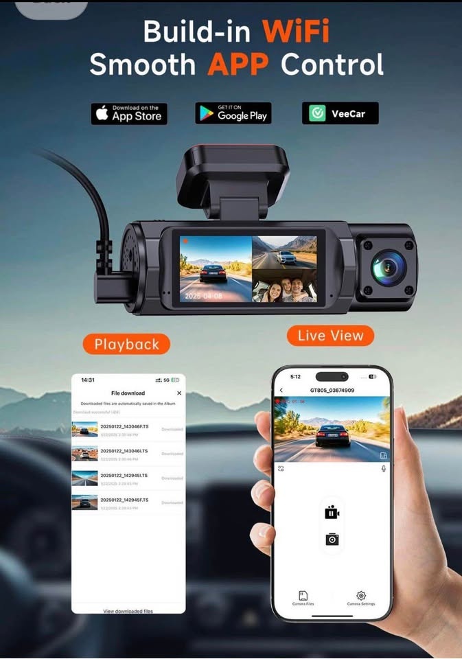 New in Box 3-Channel 4K Dash Cam - Front, Rear, Inside - photo 2