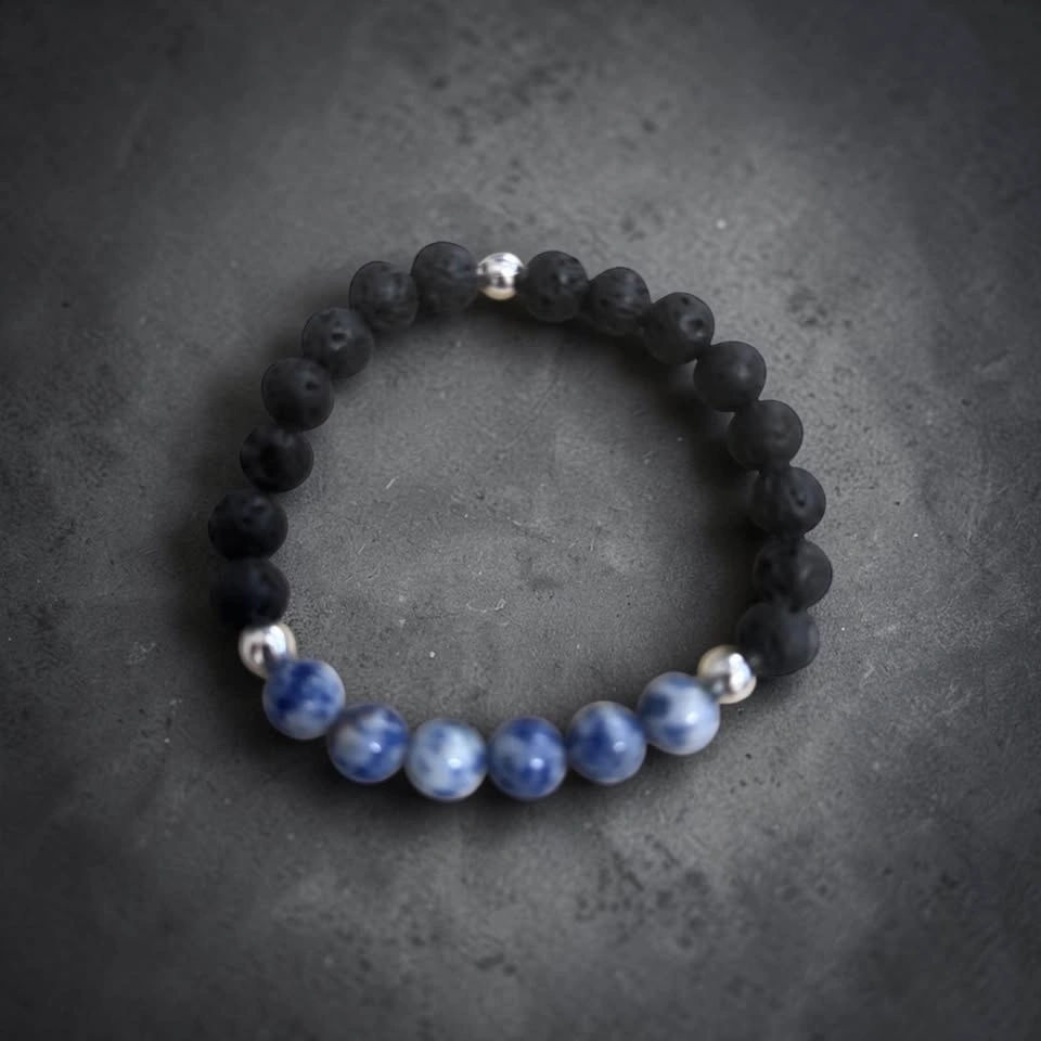 Whispers of Serenity: Sodalite & Lava Diffuser Bracelet - photo 2