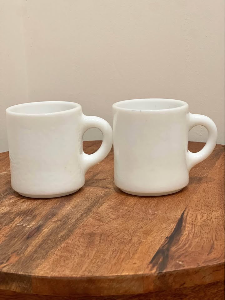 Vintage Hazel Atlas Milk Glass Mugs - Orange Peel Texture