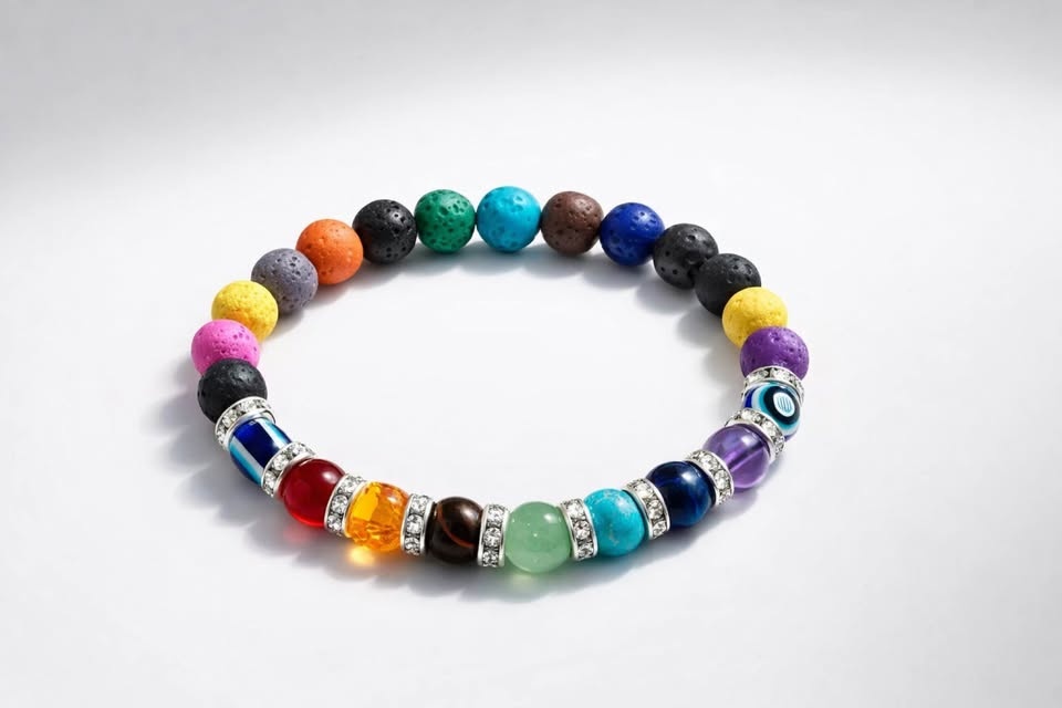 Chakra‑Style Gemstone Diffuser Bracelet