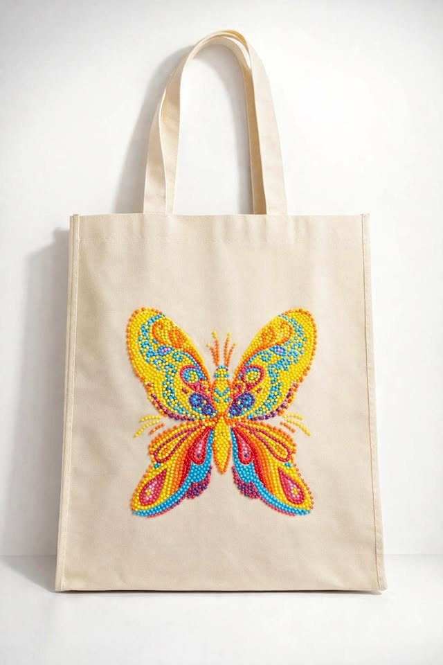Hand‑Embellished Luxe Gem‑Art Butterfly Tote