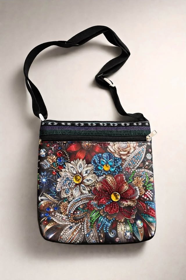 Hand-Embellished Floral Crossbody Bag