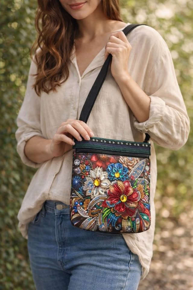 Hand-Embellished Floral Crossbody Bag - photo 3