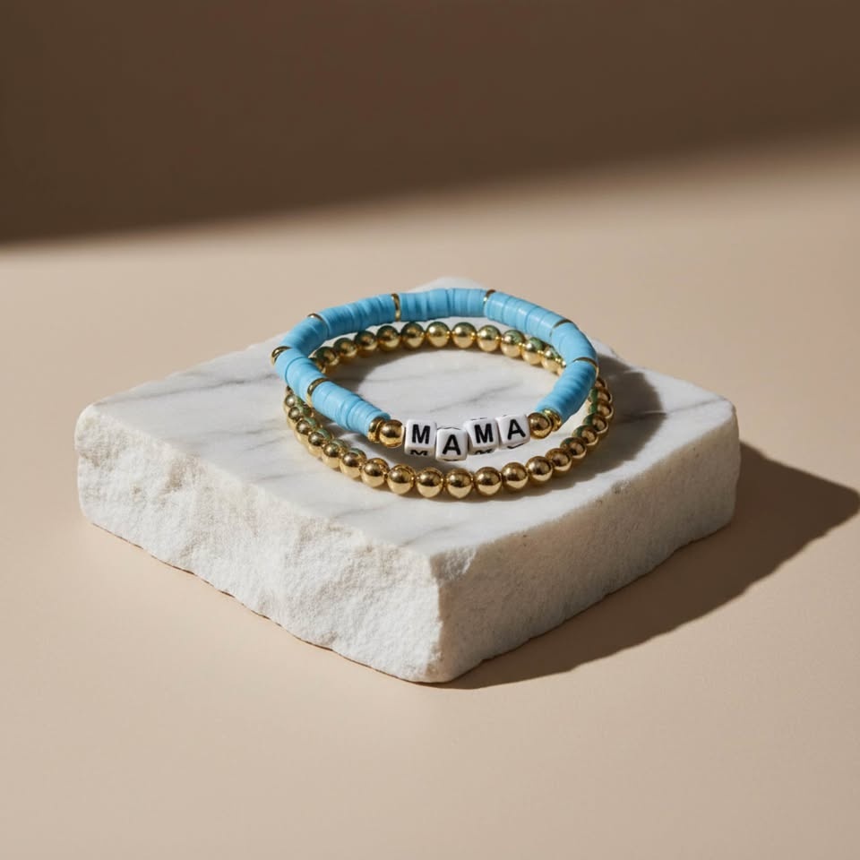 ✨ Custom “MAMA” Clay Bead Bracelet Set - photo 2