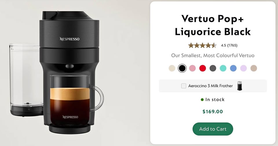 Nespresso Vertuo Pop+ with dispenser and pods