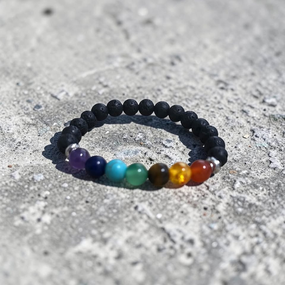 The Serenity Aura – Lava Stone & Seven‑Chakra Aromatherapy Brace