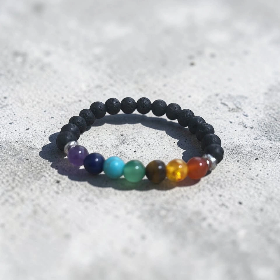 The Serenity Aura – Lava Stone & Seven‑Chakra Aromatherapy Brace - photo 2