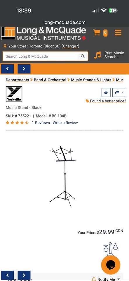 Yorkville BS104B Music Stand - photo 3