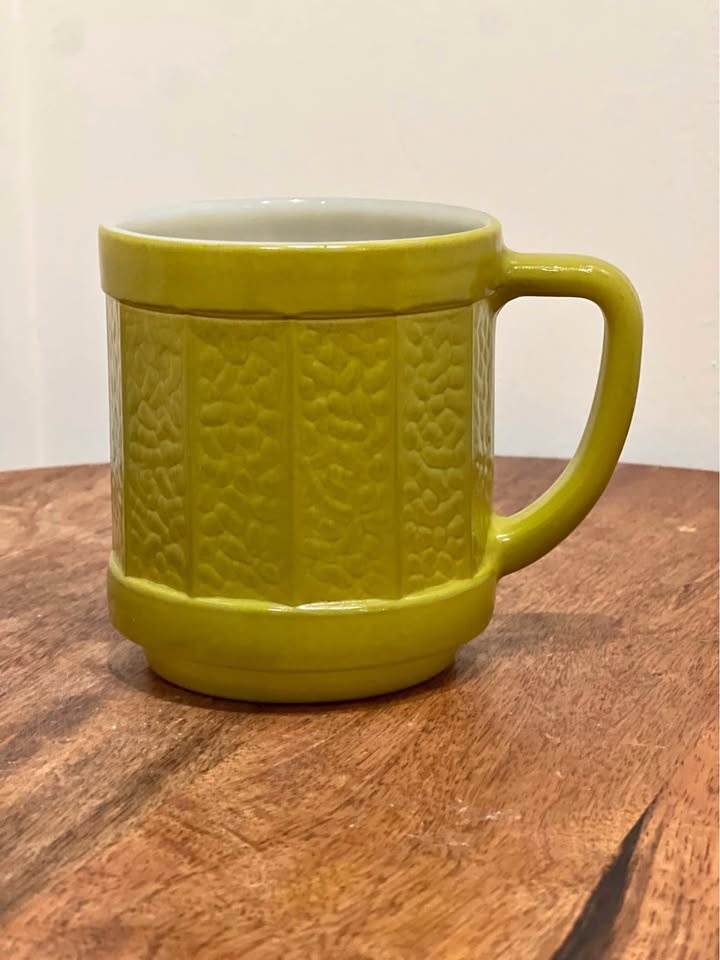Federal Milk Glass MUG Avocado Green Panel Texture D Handle