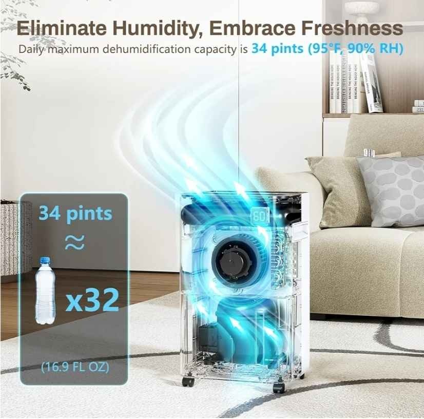 Wellsle 34 Pint Dehumidifier with Drain Hose - photo 2
