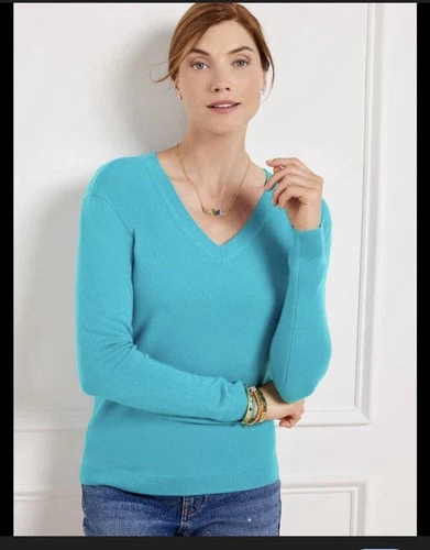 Charter Club 100% Cashmere Vibrant Blue V-Neck Sweater