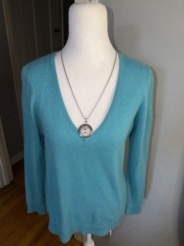 Charter Club 100% Cashmere Vibrant Blue V-Neck Sweater - photo 3