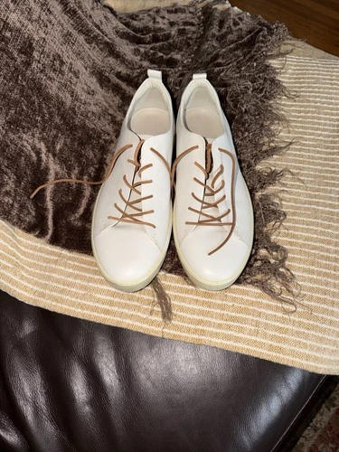 Ecco Men's Cream Leather Sneakers with Tan Laces Size 13 - photo 4