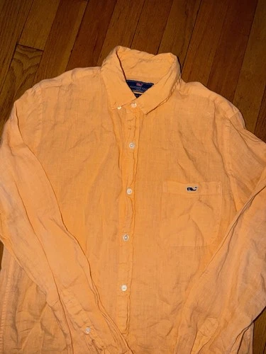 Vineyard Vines 100% Linen Men's Light Orange Button-Down Shirt