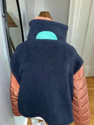 Sherpa Fleece Quilted Puffer Sleeve Cropped Half Zip Pullover Ja - photo 3