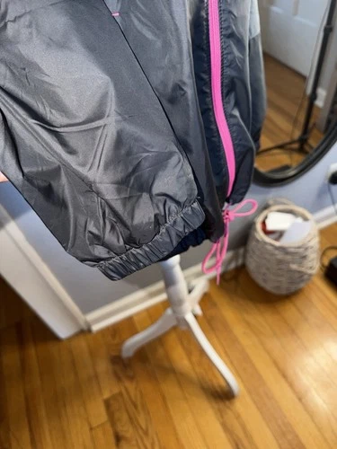 Columbia Hooded Windbreaker Lined Jacket L Gray Pink Zip - photo 4